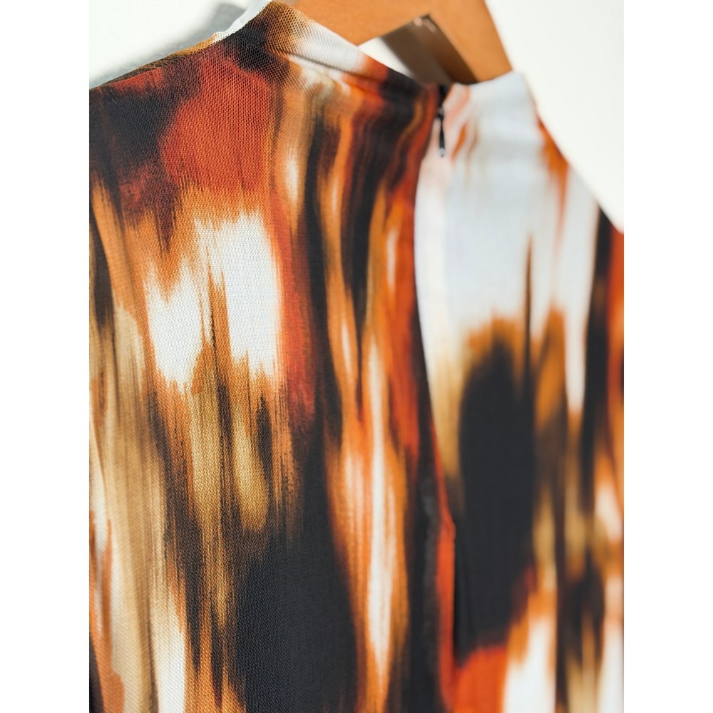 Calvin Klein Womens XS Abstract Mesh Mock Neck Draped Sleeveless Shell Blouse - Picture 3 of 7